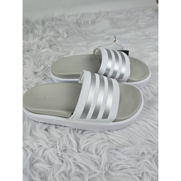 adidas Adilette Platform Slides Cloud White Zero Metallic Grey One Size 7 NWT - Picture 4 of 6